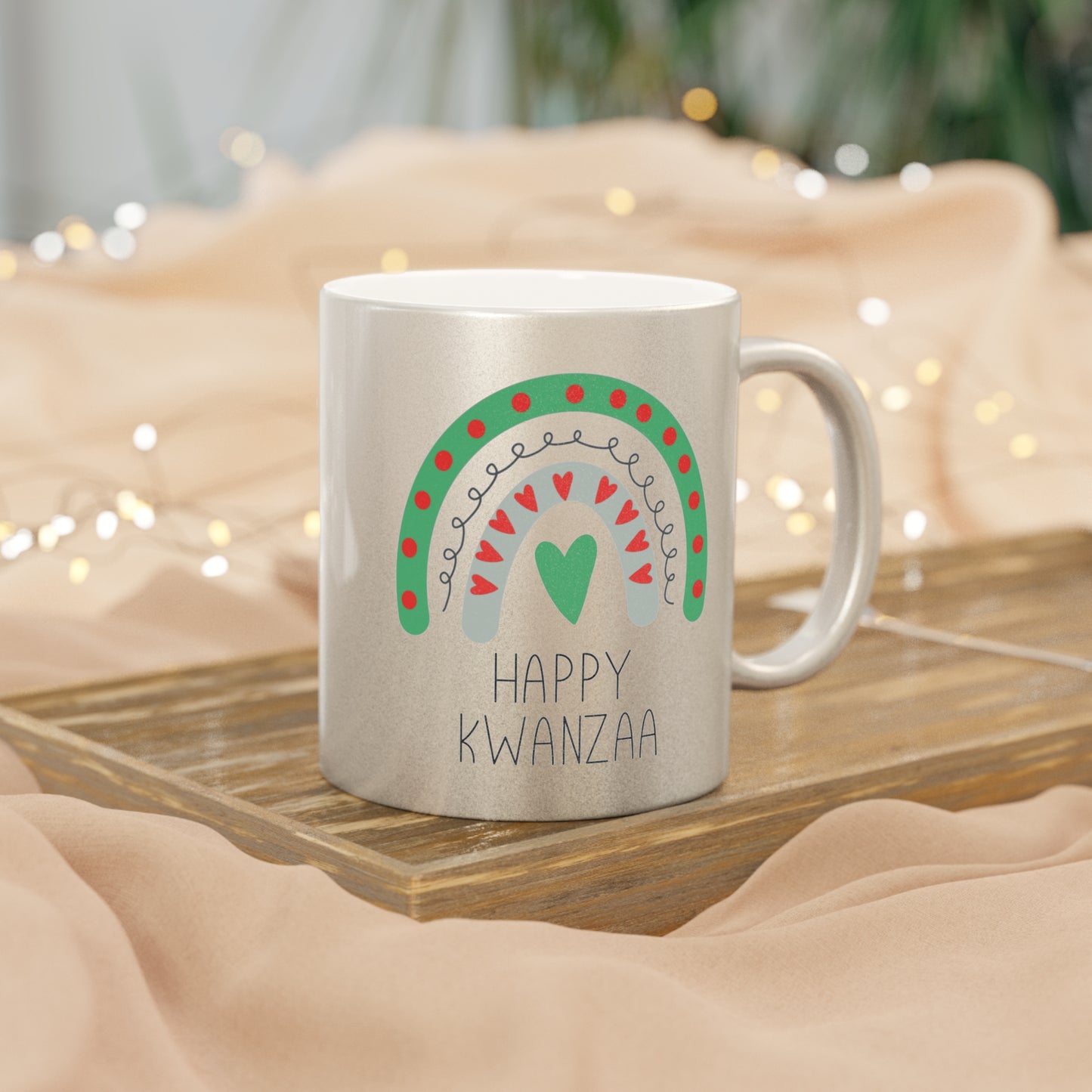 Happy Kwanzaa Boho Rainbow Silver Metallic Mug