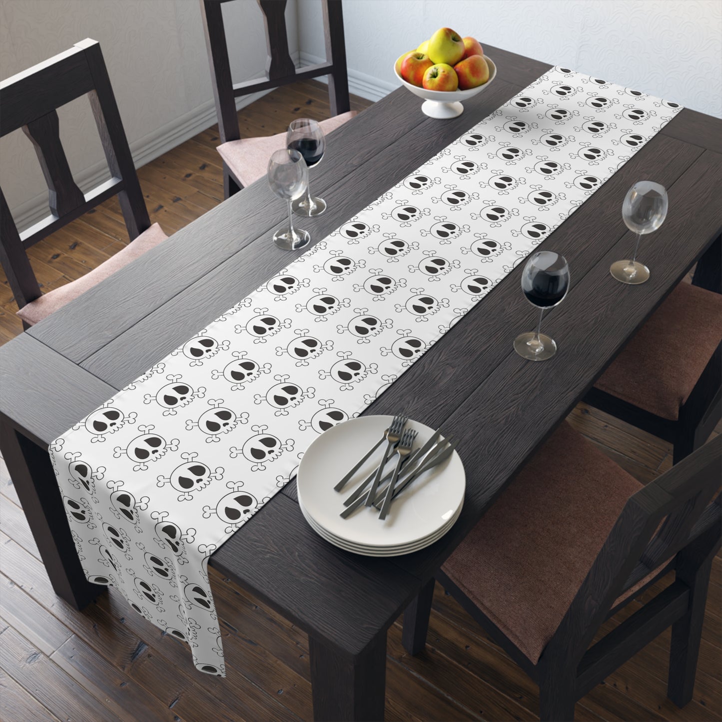 Cute Skulls Halloween Print Cotton Poly Table Runner