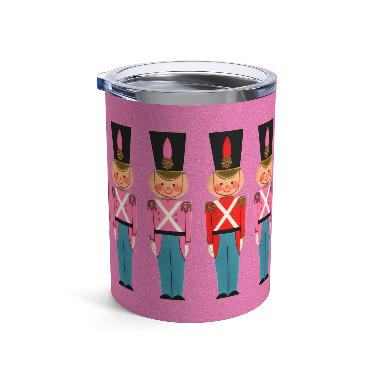 Christmas Toy Soldiers Pink Retro Mid Century Christmas Print Stainless Steel Tumbler 10oz