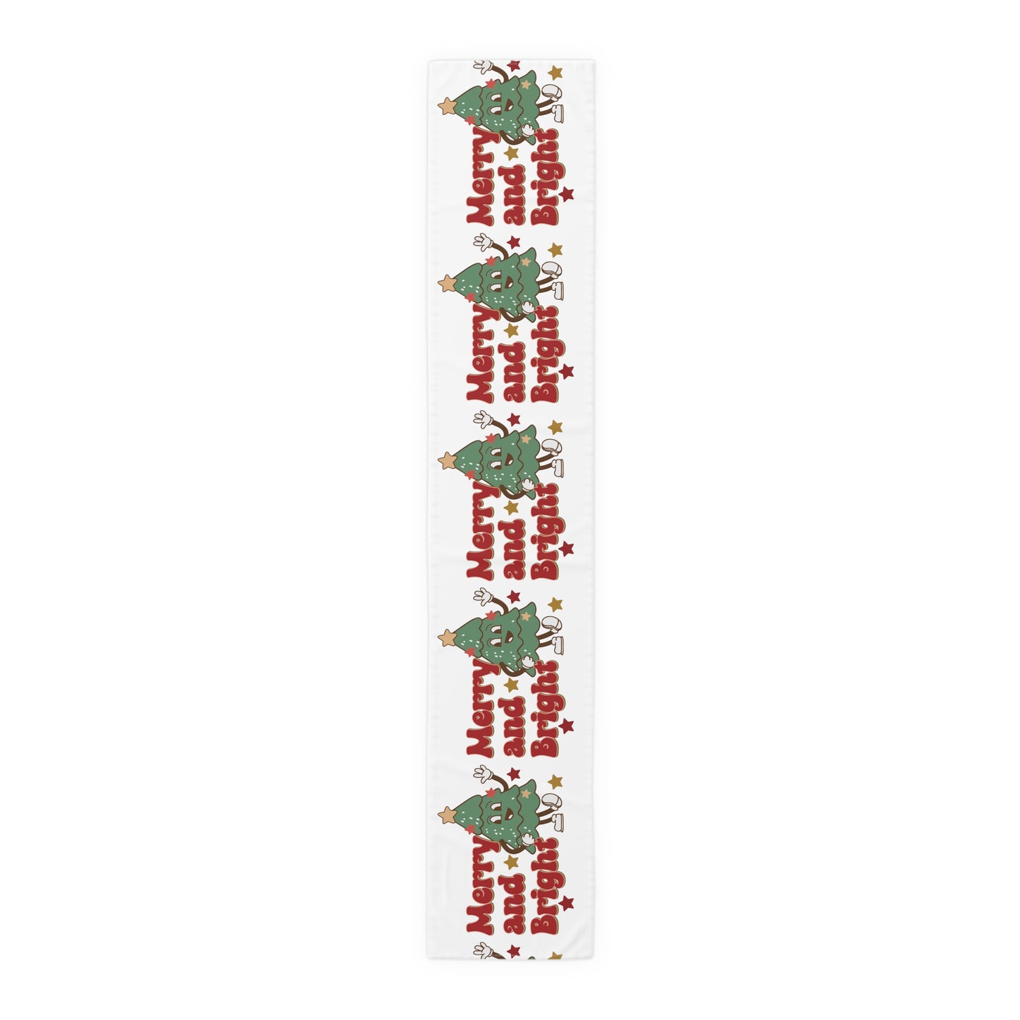 Merry And Bright Cute Christmas Tree Retro Style Christmas Print Home Decor Cotton Poly Table Runner