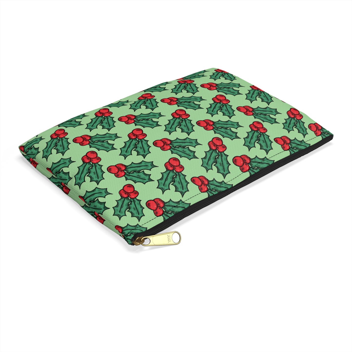 Cute Christmas Holly Green Christmas Print Polyester Accessory Pouch Travel Bag