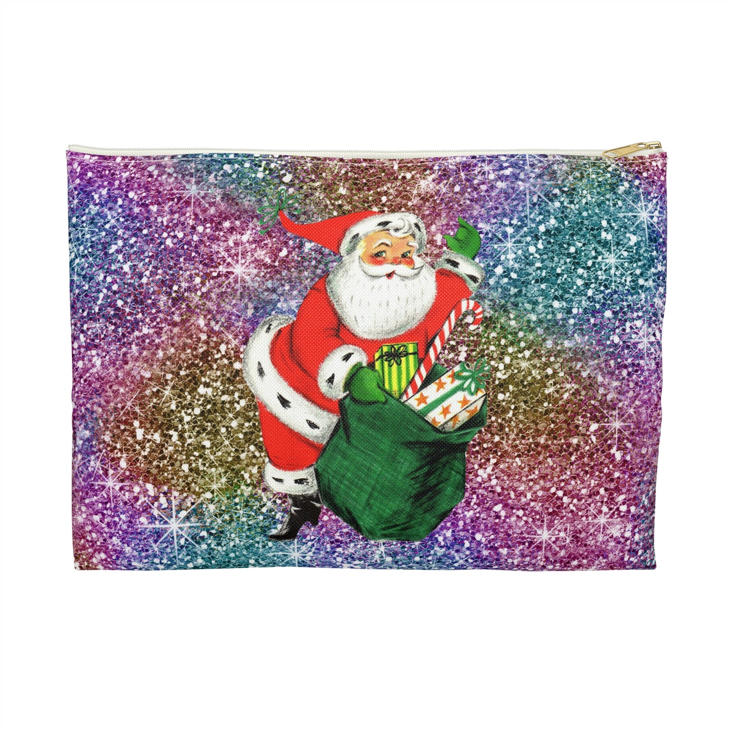 Santa Checking His List On Telephone Mid Century Retro Christmas Print Polyester Accessory Pouch Travel Bag