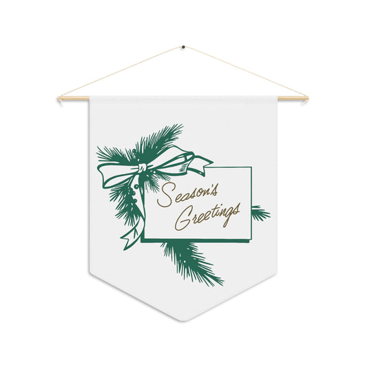 Season's Greetings Holly 50s Mid Century Retro Christmas Print Wall Hanging Banner Flag