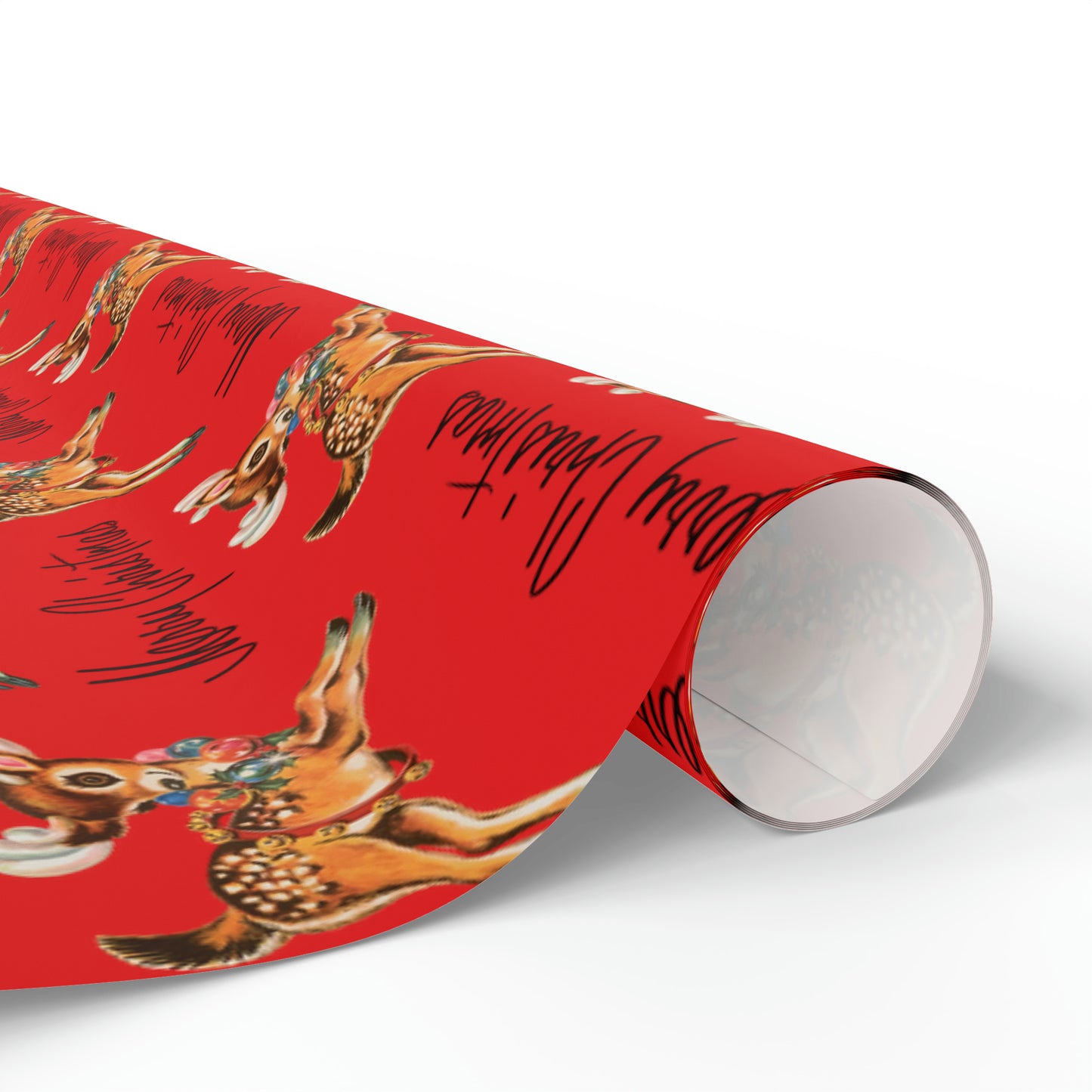 Merry Christmas Leaping Reindeer Red Mid Century Retro Christmas Print Holiday Gift Wrap Paper - Glossy Or Matte