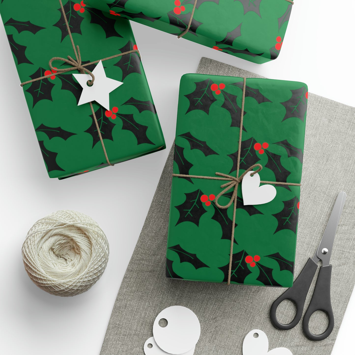 Christmas Holly Mid Century Retro Christmas Print Holiday Gift Wrap Paper - Glossy Or Matte