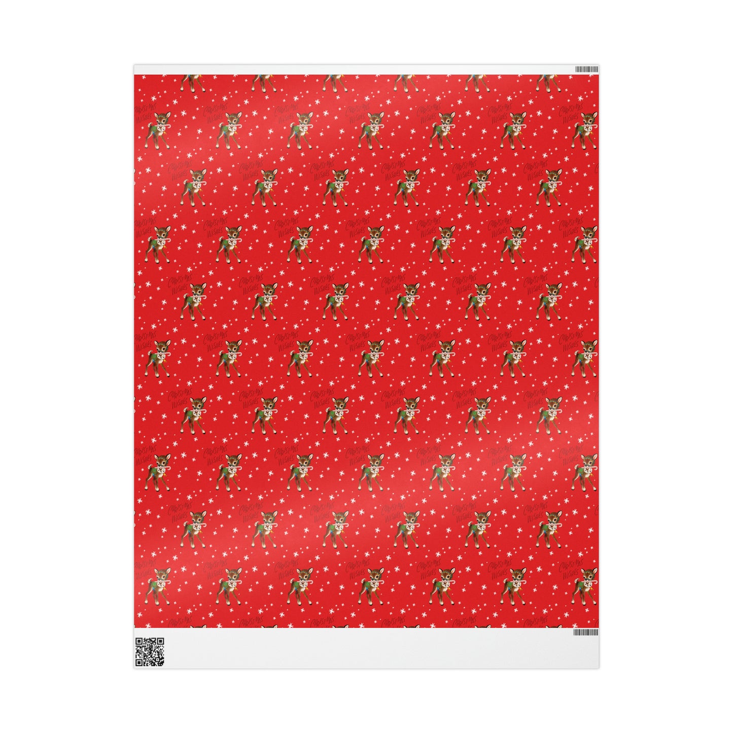 Christmas Wishes Reindeer With Candy Cane Red Mid Century Retro Christmas Print Holiday Gift Wrap Paper - Glossy Or Matte