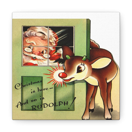 Rudolph And Santa Mid Century Retro Christmas Canvas Gallery Wrap