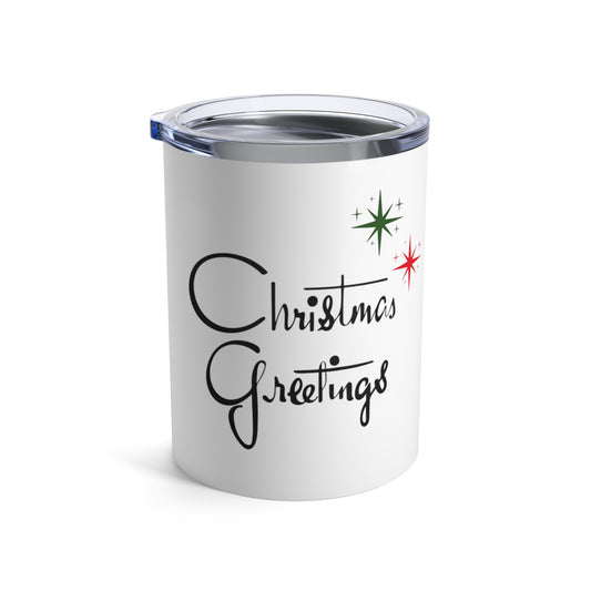 Christmas Greetings Starburst Retro Mid Century Christmas Print Stainless Steel Tumbler 10oz