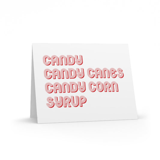 Elf Four Main Food Groups Candy Candy Canes Candy Corn Syrup Christmas Elf Inspired Print Matte Greeting Cards (8, 16, and 24 pcs)