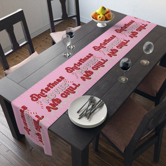 Christmas Movies And Chill Christmas Print Home Decor Cotton Poly Table Runner