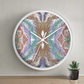 This white wooden clock features the original artwork of Caden Caraco. The original medium is metallic pen on canvas. This artwork is celestial inspired.