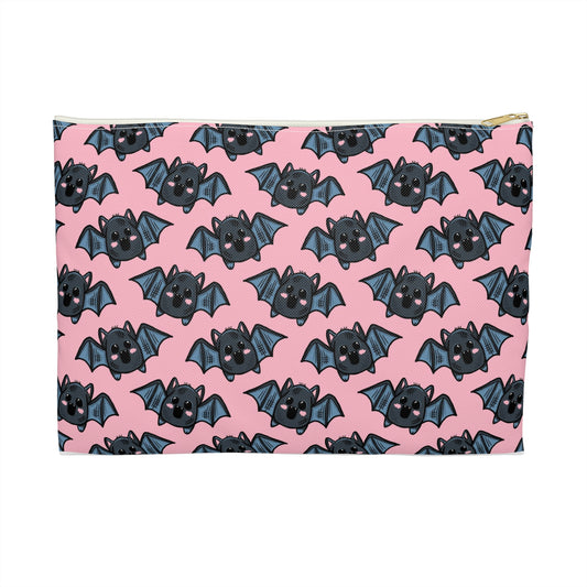 Cute Pink Bats Halloween Print Polyester Accessory Pouch Travel Bag