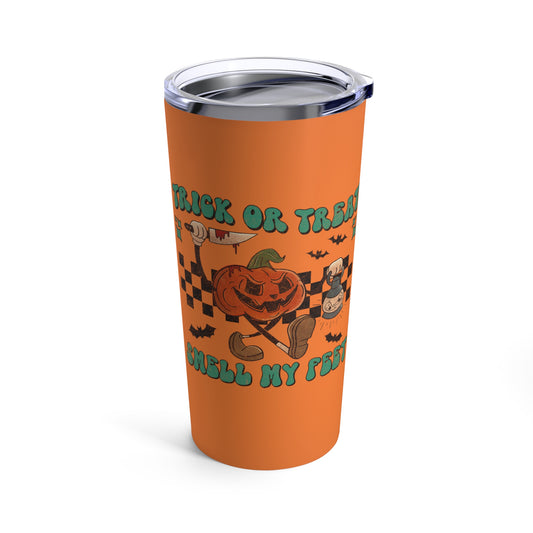 Trick Or Treat Smell My Feet Jack O Lantern Distressed Halloween Print Orange Stainless Steel Tumbler 20oz