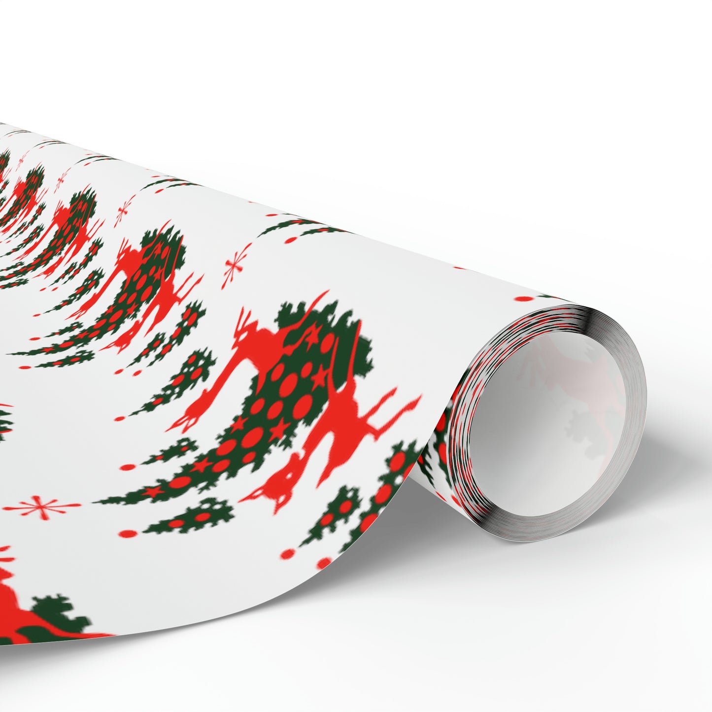 Red Reindeer Christmas Trees Mid Century Retro Christmas Print Holiday Gift Wrap Paper - Glossy Or Matte