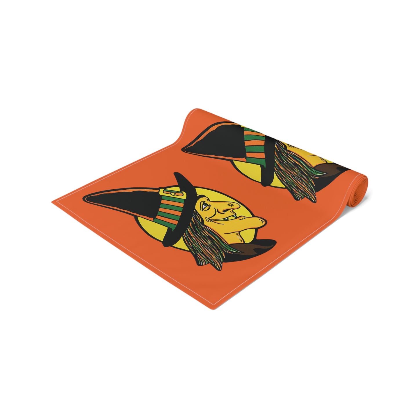 Halloween Witch Retro Halloween Print Orange Cotton Table Runner