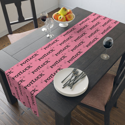 Potluck Pink Atomic Mid Century Retro Style Decor Cotton Poly Table Runner