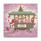 Noel Santas On Trolley Mid Century Retro Christmas Canvas Gallery Wrap