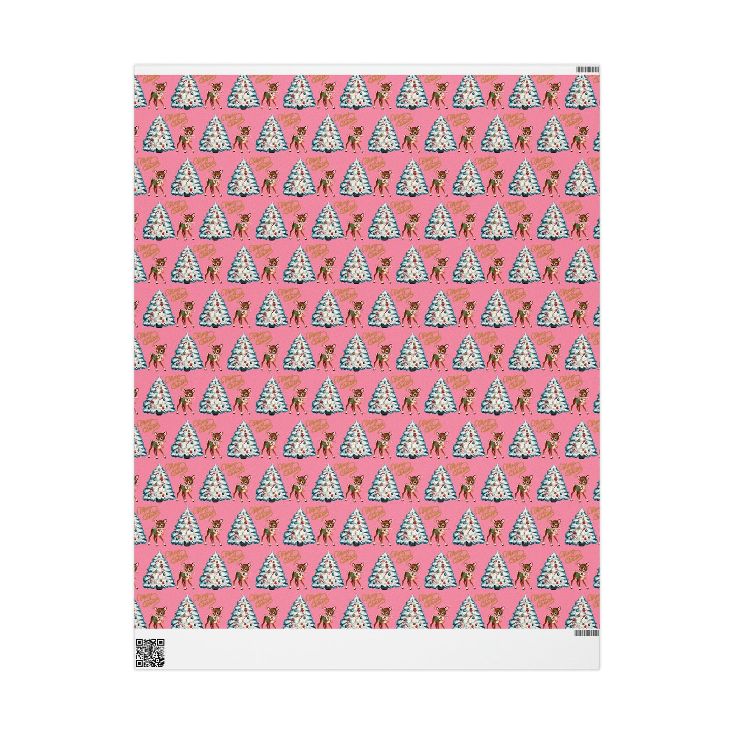 Merry Christmas Reindeer With Candy Cane Tree Pink Mid Century Retro Christmas Print Holiday Gift Wrap Paper - Glossy Or Matte