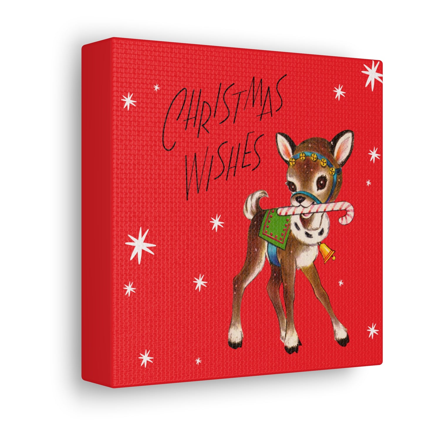 Christmas Wishes Cute Reindeer Mid Century Retro Christmas Canvas Gallery Wrap