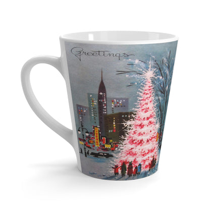 City Greetings Pink Christmas Tree Mid Century Retro Christmas Print Latte Coffee Mug