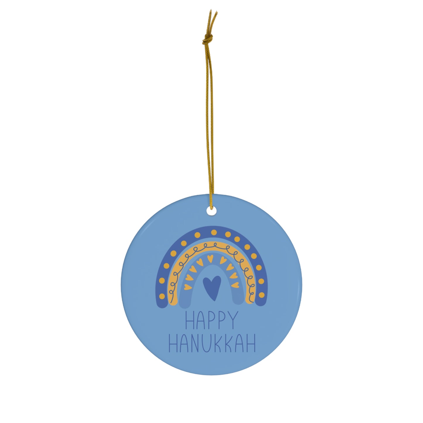 Happy Hanukkah Boho Rainbow Ceramic Ornament