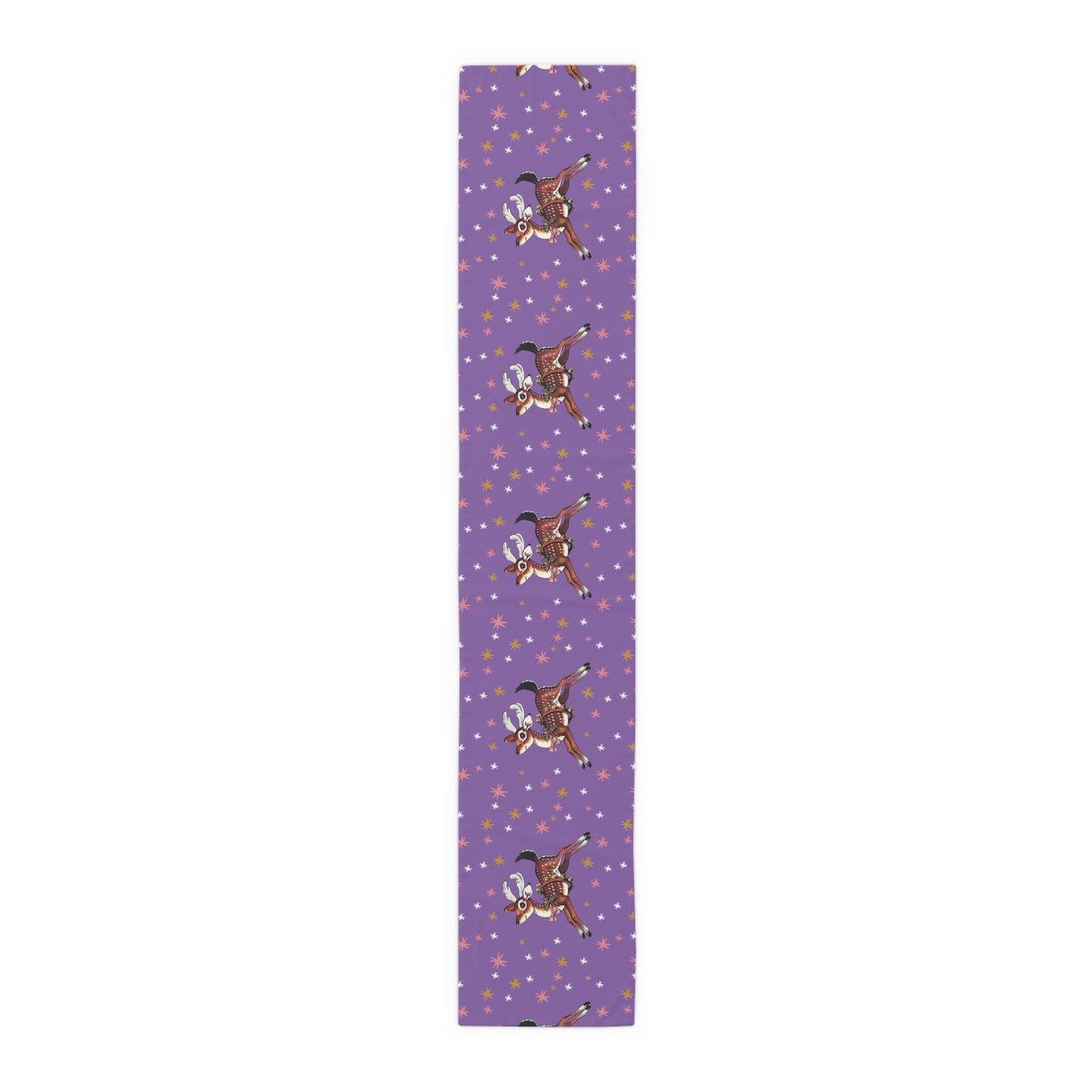 Reindeer Stars Purple Mid Century Retro Christmas Print Home Decor Cotton Poly Table Runner