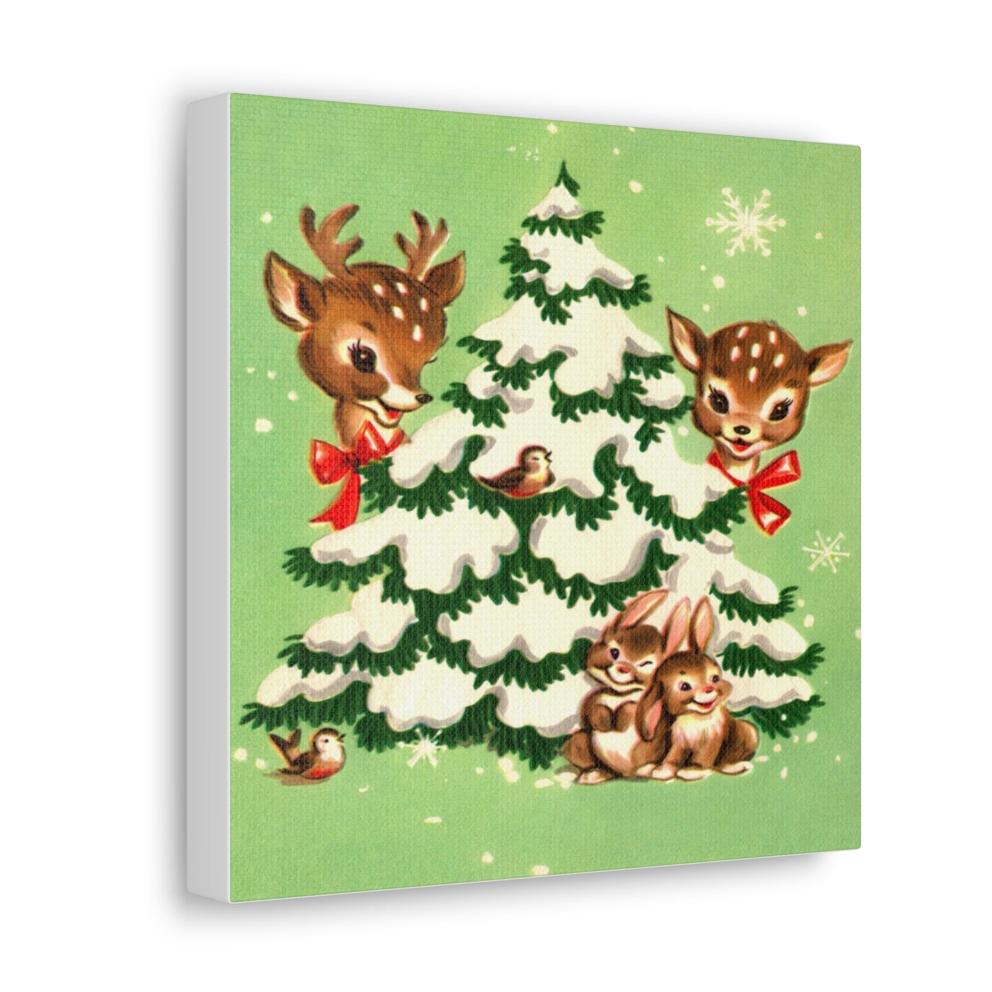 Christmas Reindeer Tree Mid Century Retro Christmas Canvas Gallery Wrap