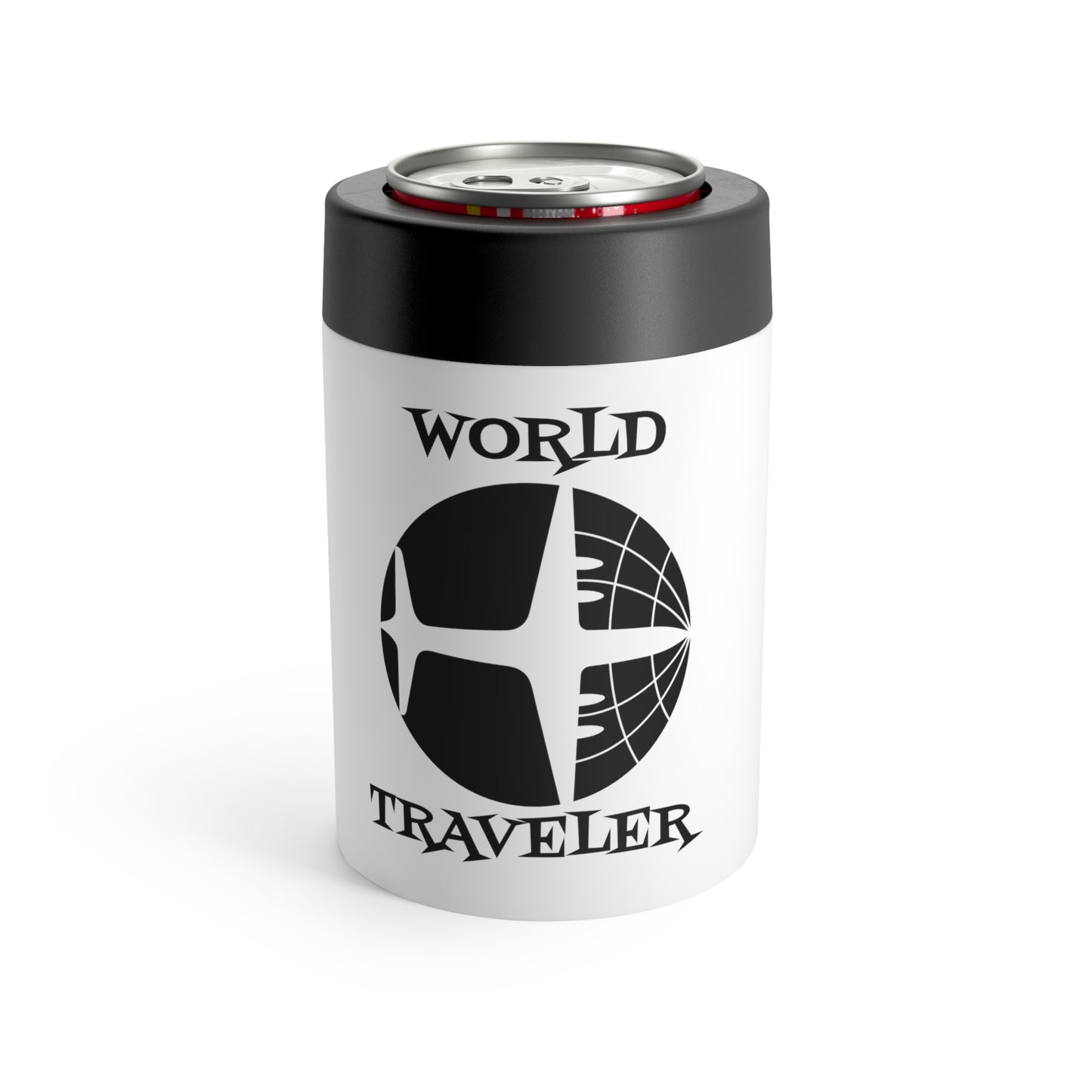 World Traveler Airplane Globe Atomic Mid Century Retro Travel Print Lined Stainless Steel Can Holder