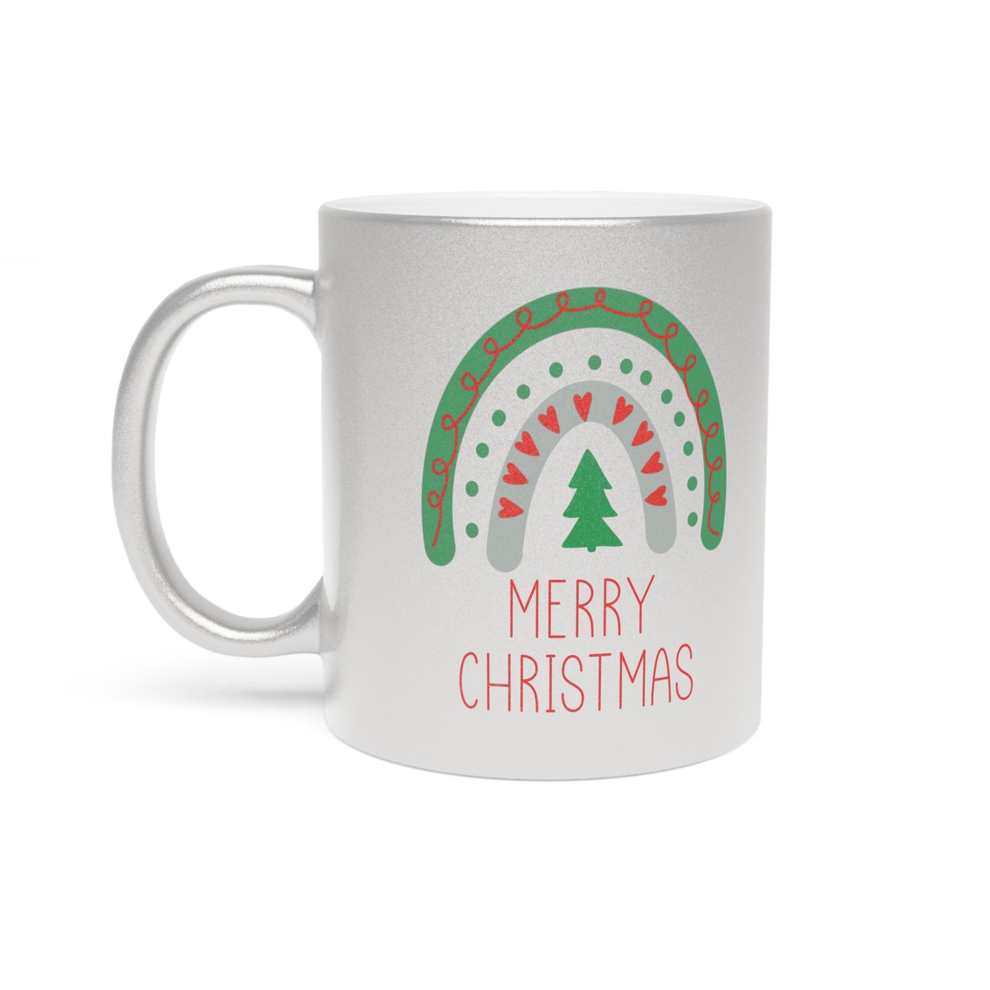 Merry Christmas Boho Rainbow Christmas Silver Metallic Mug