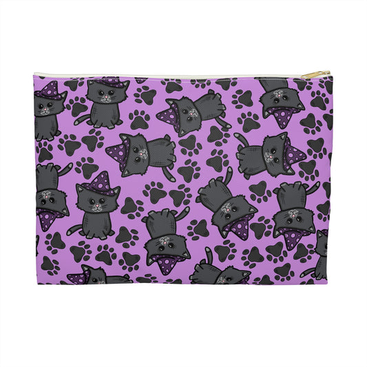 Witchy Kitties Purple Halloween Print Polyester Accessory Pouch Travel Bag