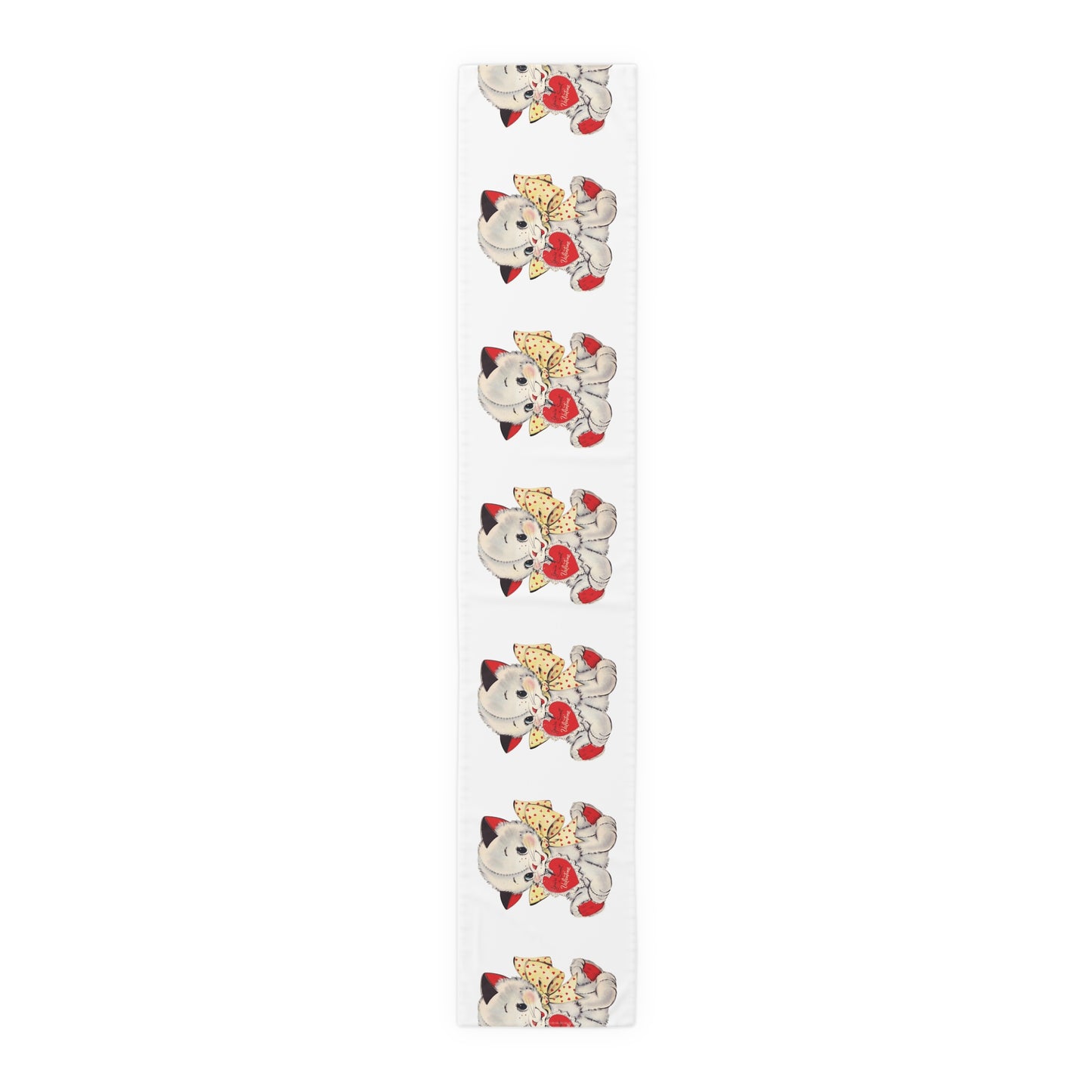 Mid Century Kitten Valentine Table Runner - Retro Print in Natural Cotton or Quick-Dry Polyester - 16"x72" or 16"x90" Sizes