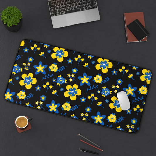 Ukranian Country Flowers Black Floral Desk Mat - 3 size options