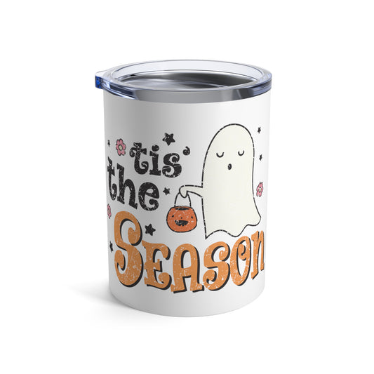 Tis The Season Trick Or Treat Ghost Distressed Halloween Print Autumn Retro Style Stainless Steel Tumbler 10oz