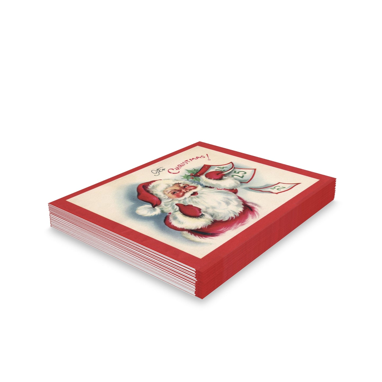 It's Christmas Santa With Calendar Retro Christmas Print Matte Greeting Cards (8, 16, and 24 pcs)