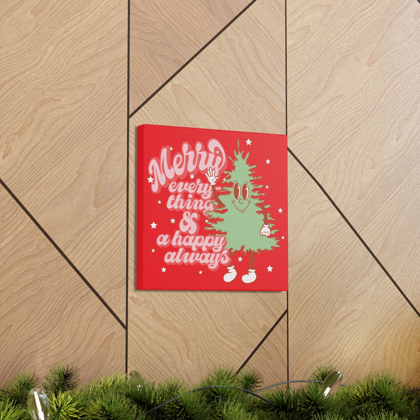 Merry Everything And A Happy Always Cute Christmas Tree Retro Style Christmas Canvas Gallery Wrap