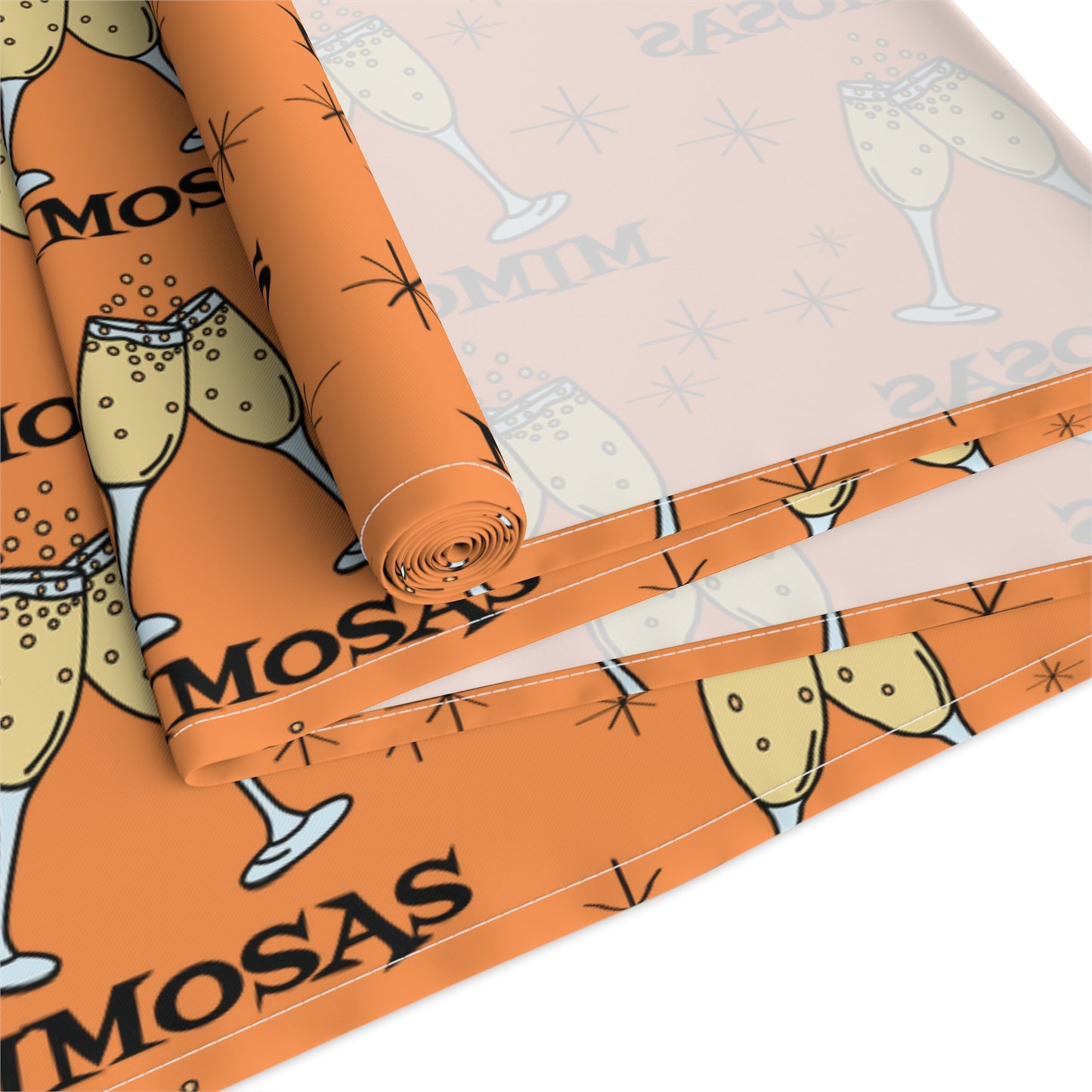 Mimosas Champagne Brunch Atomic Mid Century Orange Retro Style Decor Cotton Poly Table Runner