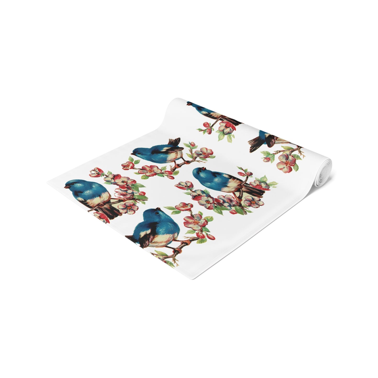 Bluebirds Retro Print Spring Home Decor Cotton Poly Table Runner