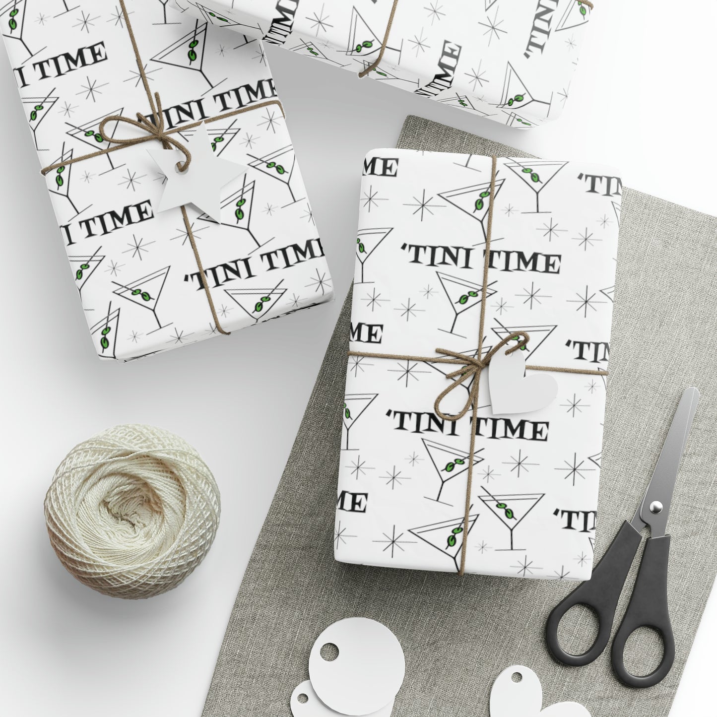 Tini Time Martini Cocktails Happy Hour Atomic Mid Century Retro Style Holiday Gift Wrap Paper - Glossy Or Matte