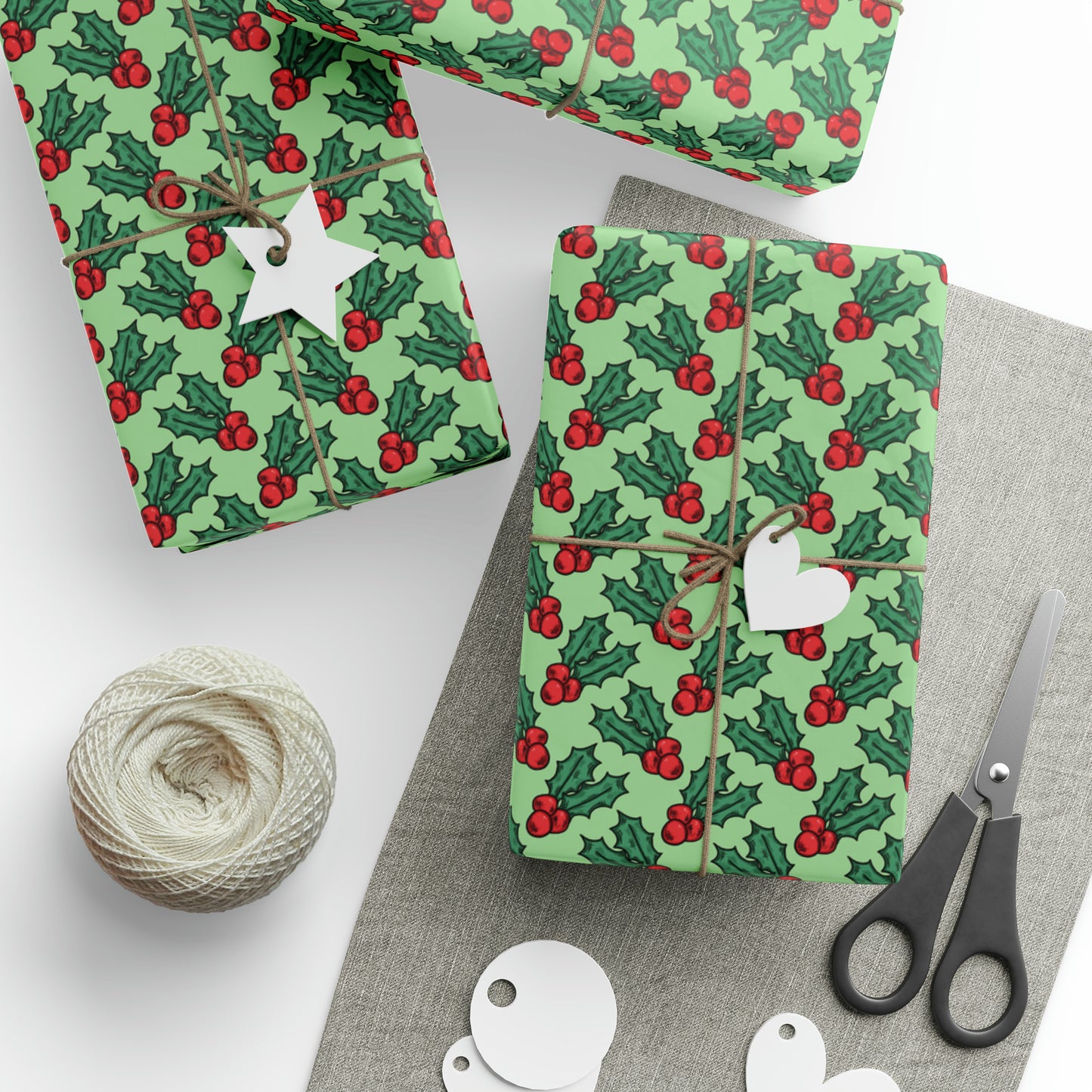 Cute Christmas Holly Christmas Print Holiday Gift Wrap Paper - Glossy Or Matte