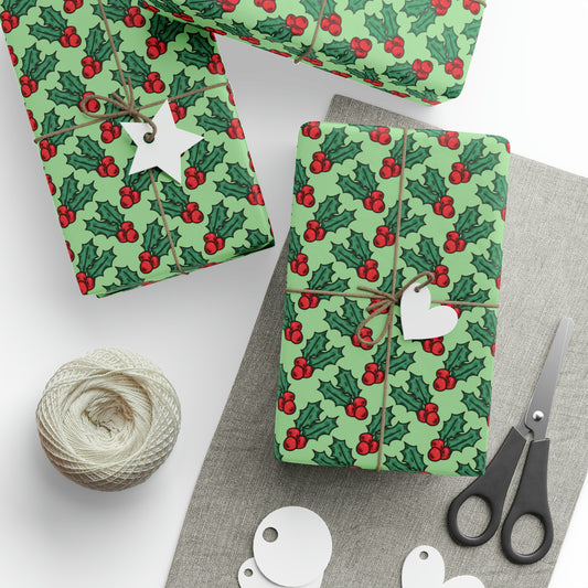 Cute Christmas Holly Christmas Print Holiday Gift Wrap Paper - Glossy Or Matte