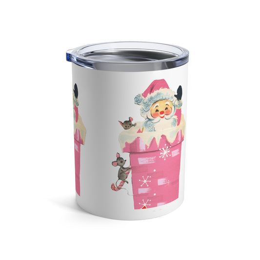 Santa In Chimney Pink Mid Century Retro Christmas Print Stainless Steel Tumbler 10oz