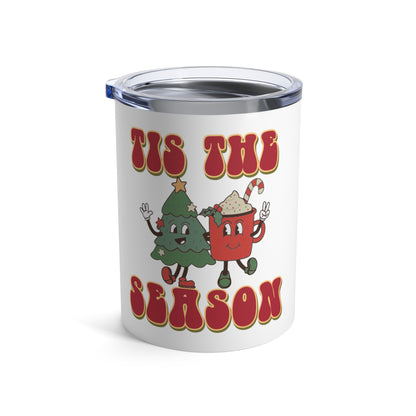 Tis The Season Christmas Tree Peppermint Drink Retro Style Christmas Stainless Steel Tumbler 10oz