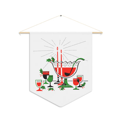 Christmas Cocktails Punchbown Mid Century Retro Christmas Print Wall Hanging Banner Flag