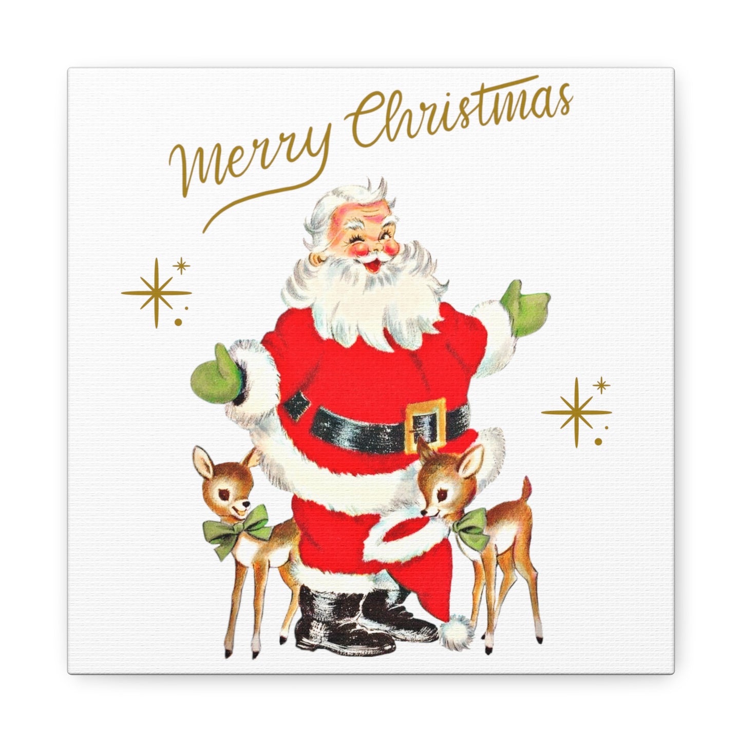 Merry Christmas Santa And Reindeer Mid Century Retro Christmas Canvas Gallery Wrap