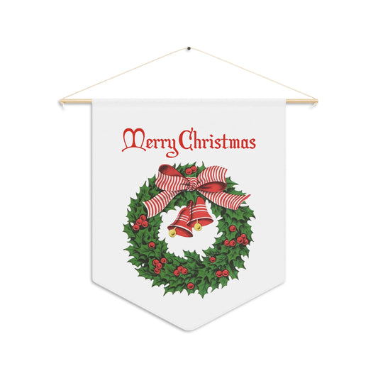 Merry Christmas Wreath Retro Mid Century Christmas Print Wall Hanging Banner Flag