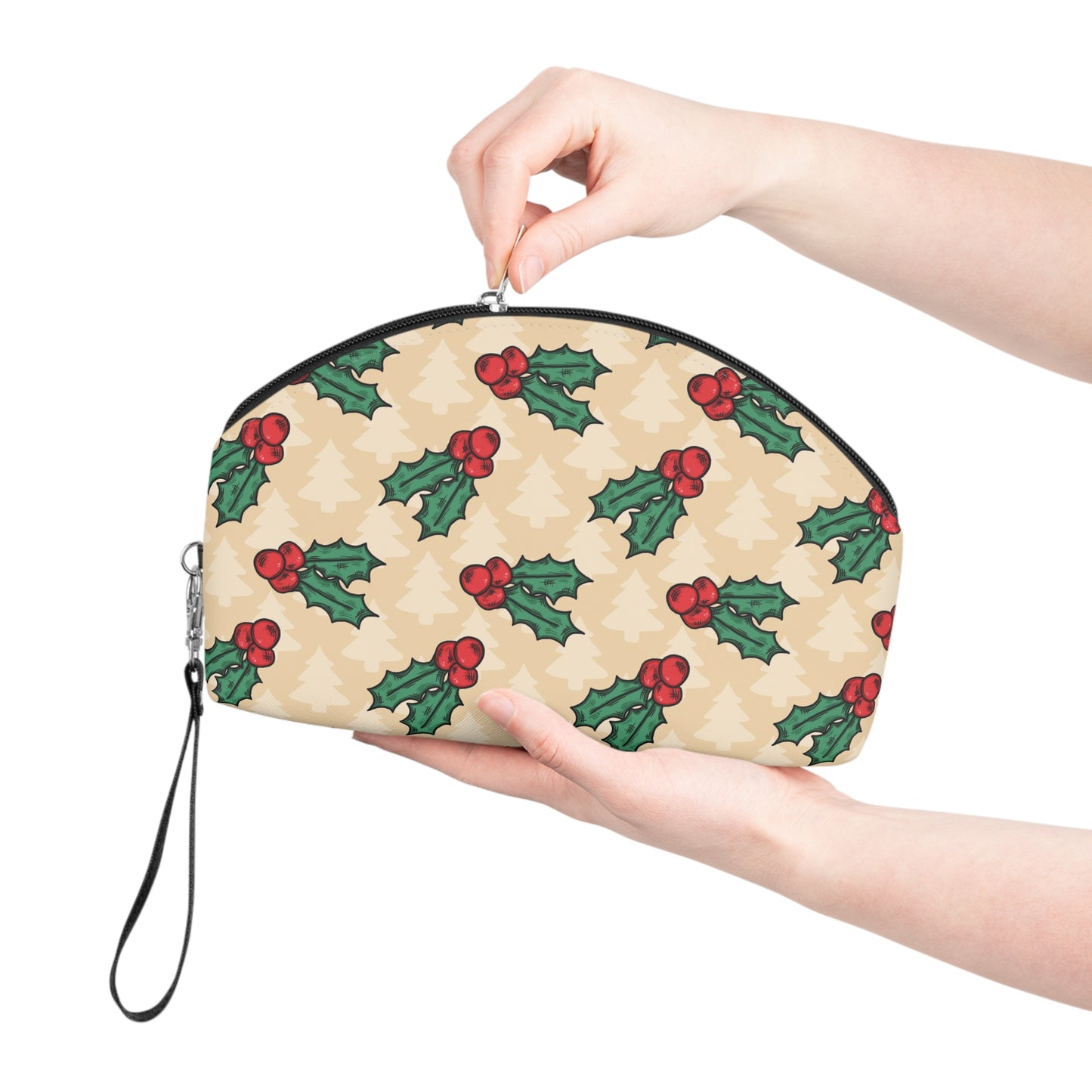 Cute Christmas Holly Christmas Travel Cosmetic Makeup Bag