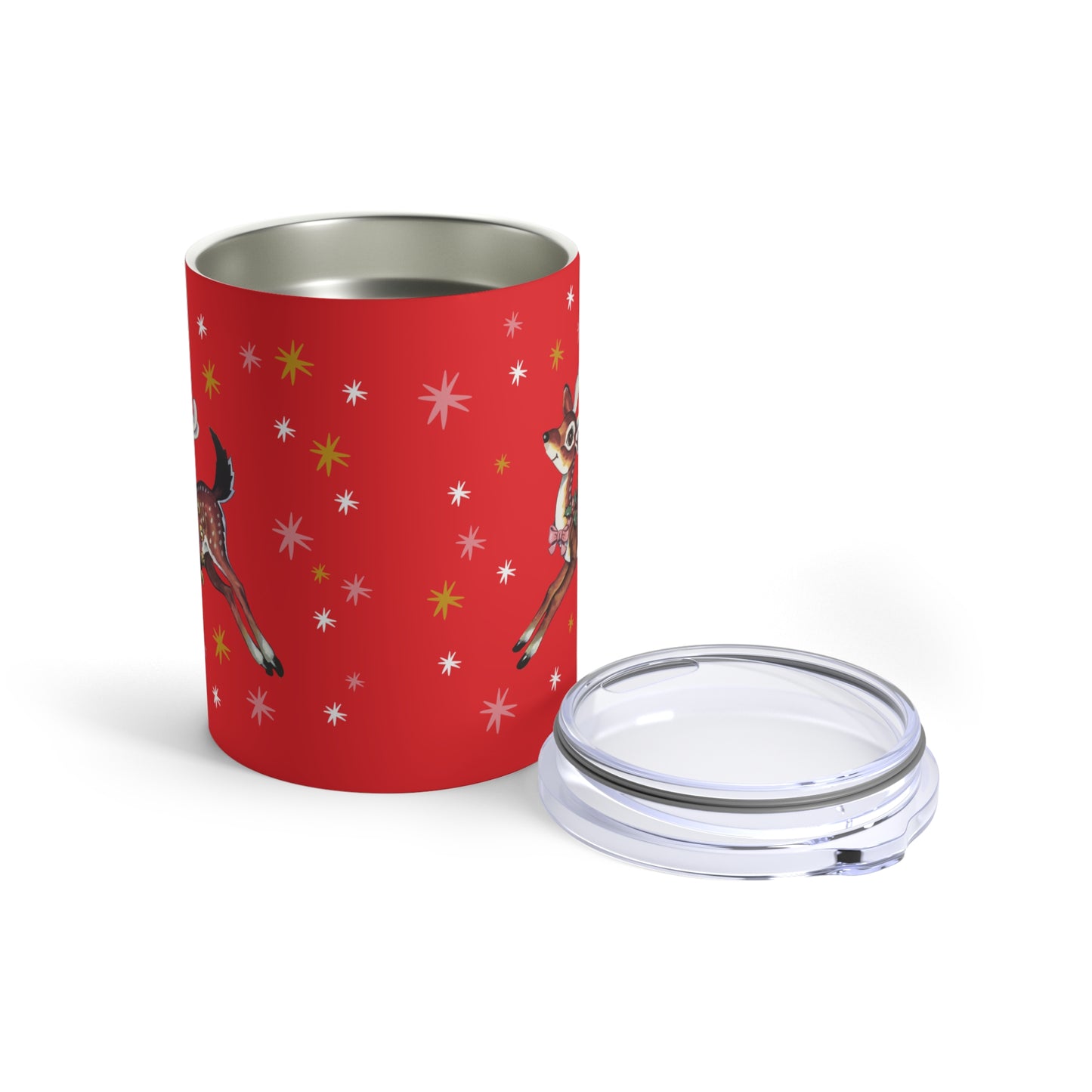 Christmas Reindeer Red Mid Century Retro Christmas Print Stainless Steel Tumbler 10oz