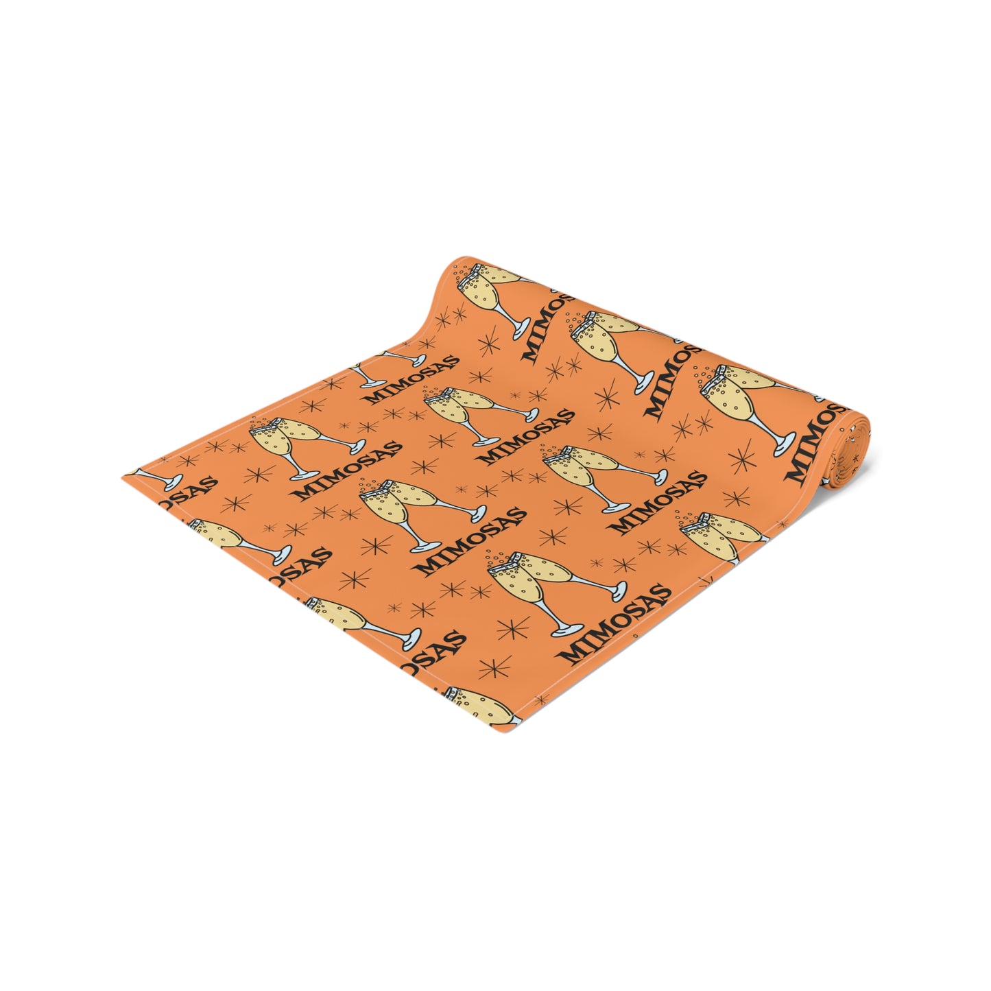 Mimosas Champagne Brunch Atomic Mid Century Orange Retro Style Decor Cotton Poly Table Runner