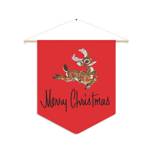 Merry Christmas Reindeer Red Retro Style Christmas Print Wall Hanging Banner Flag