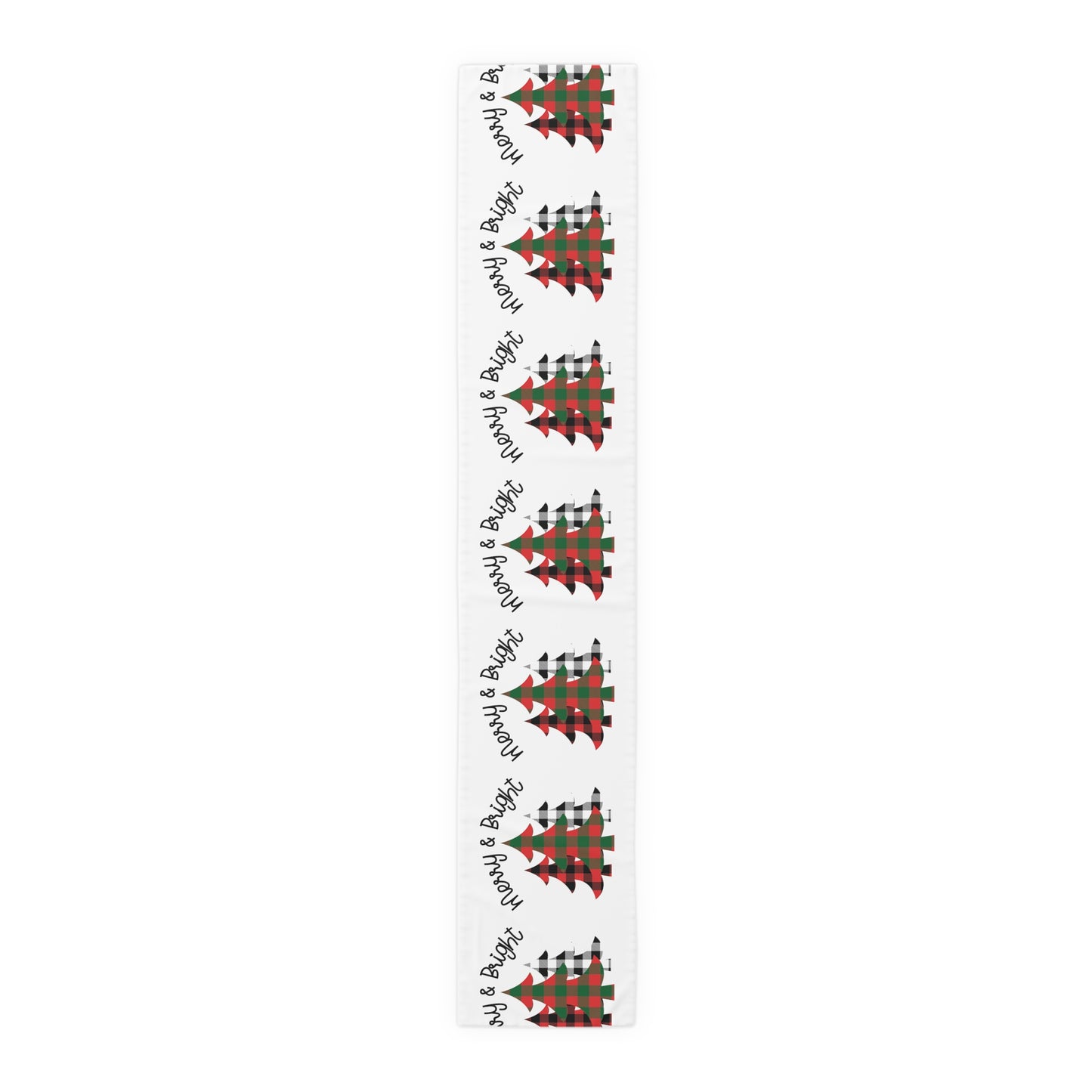 Merry And Bright Buffalo Checkered Christmas Trees Christmas Print Home Decor Cotton Poly Table Runner